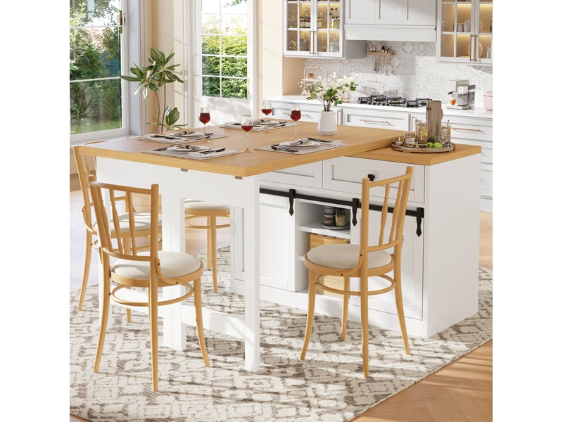  Îlot de cuisine 120-197x40x72 cm blanc et bois clair, 2 tiroirs  - Conforama B