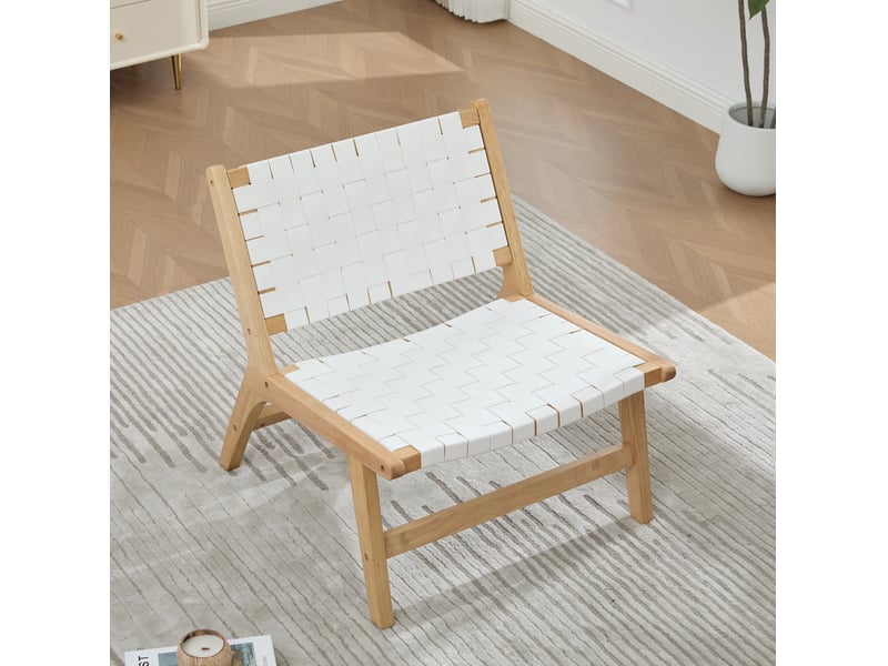 Fauteuil de détente sans accoudoirs 71x66x72 cm en pu tressé blanc - Conforama W