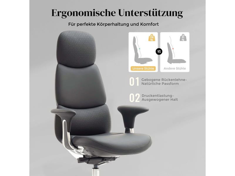  Fauteuil de bureau en cuir 70x66x114 cm – noir – inclinaison 135°, assise coulissante et verrouillage  - Conforama E