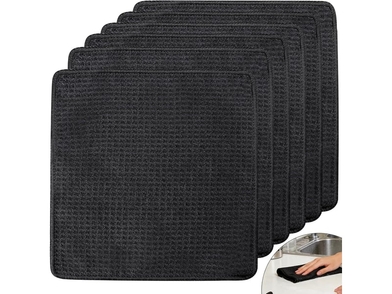  6 pièces chiffon microfibre cuisine 20x20 cm - petites lavettes cuisine noir &amp; torchons vaisselle - tissu alvéolé super absorbant pour barista (noir) CSTY-0010114TY - Conforama A