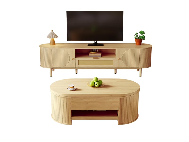 Ensemble meuble tv et table basse relevable mdf naturel 175x36x41 et 110x55x40 cm - pangivo - Conforama A