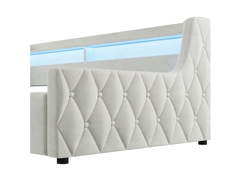  Lit jeune 90x200 cm, avec coffre hydraulique et tête de lit led, design moderne, flanelle, couleur beige, sans matelas  - Conforama E
