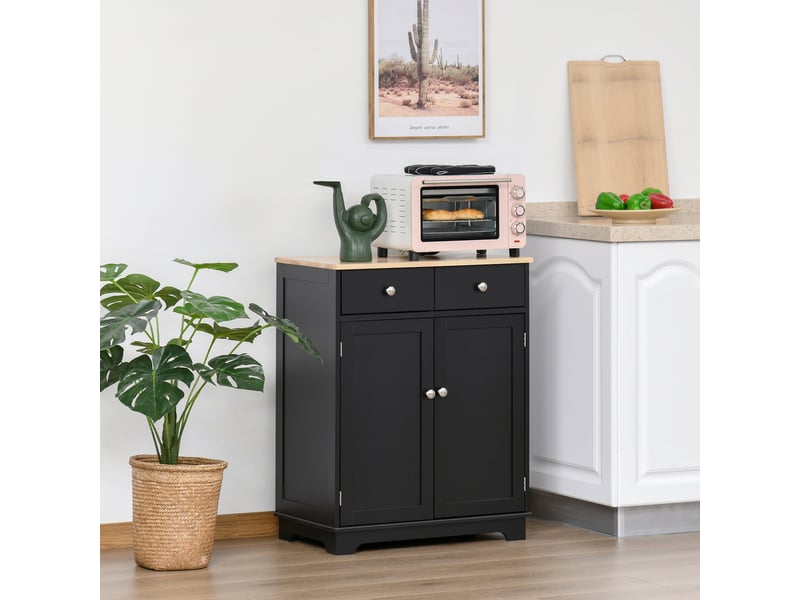  Meuble de rangement buffet salon avec placards, 2 tiroirs et étagères réglables, 68x40,3x85cm, noir et bois naturel  - Conforama C
