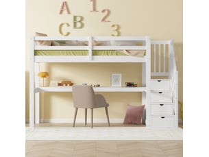Lit mezzanine 90x200 cm <strong>REDOM</strong>  <strong></strong> coloris blanc