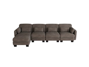 Canapé d’angle modulable 4 places 330x143x88 cm, design ergonomique, coussins inclus, avec pouf, tissu en chenille, marron