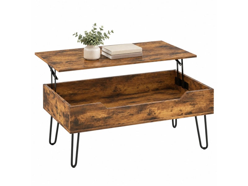  Table basse rectangulaire 95 x 50 x 40 cm en mdf et acier avec plateau relevable et rangement marron et noir chicfurn  - Conforama A