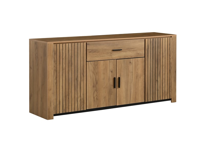  Buffet 160 x 40 x 75 cm – bois clair – 4 portes, 1 tiroir et étagères réglables pour salon et salle à manger  - Conforama D