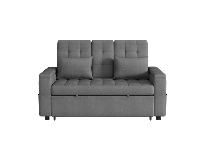  Canapés-lit 3 en 1, convertible 2 places avec coffre de rangement et accoudoirs multifonction - tissu coton-lin - gris  - Conforama A