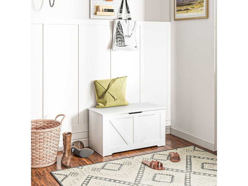  Coffre de rangement pour chambre, 100 l, avec couvercle de sécurité, 80 x 40 x 45 cm, blanc  - Conforama C