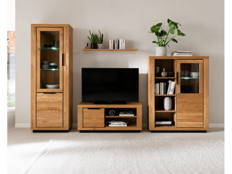  Ensemble salon de 4 pièces meuble tv, vitrine haute et vaisselier étagère coloris chêne massif  - Conforama B
