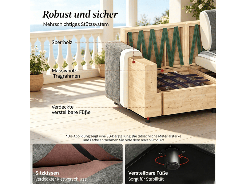  Canapé modulable 180x91x83 cm design moderne déhoussable bois métal gris  - Conforama D