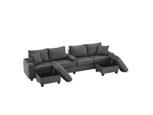 Canapé d'angle panoramique convertible <strong>SAPGAKS</strong> <strong></strong> 4 places Velours côtelé gris avec coffre de rangement