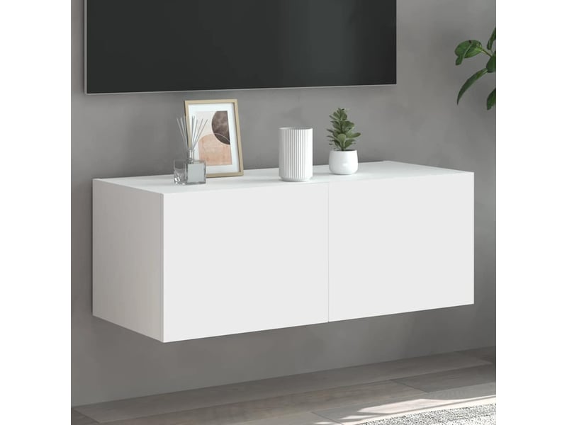  Meuble tv - banc tv - meuble de rangement mural avec lumières led blanc 80x35x31 cm  - Conforama B