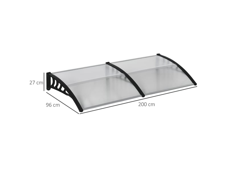  Auvent de porte, protection contre la pluie, le vent et la grêle, polycarbonate, barres de liaison en aluminium, 200 x 96 x 27 cm, noir  - Conforama E
