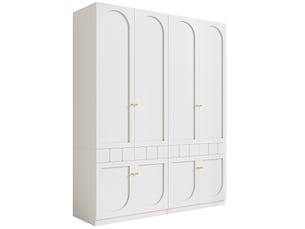 Armoire de rangement - lot de 2 - avec tringle et tiroirs 160×50×200 cm poignées en métal meubles de chambre blanc