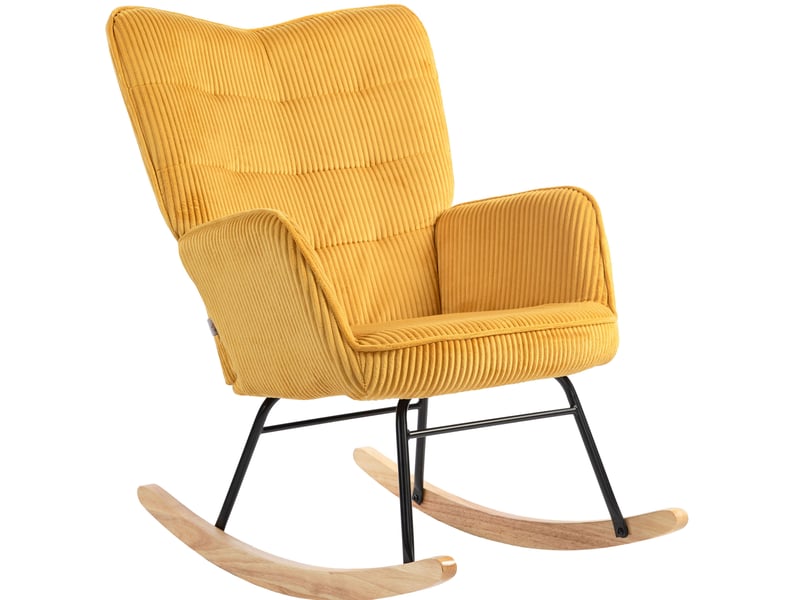  Fauteuil à bascule 71 x 98 x 101 cm jaune, revêtement côtelé, structure acier et base en bois de hêtre  - Conforama A