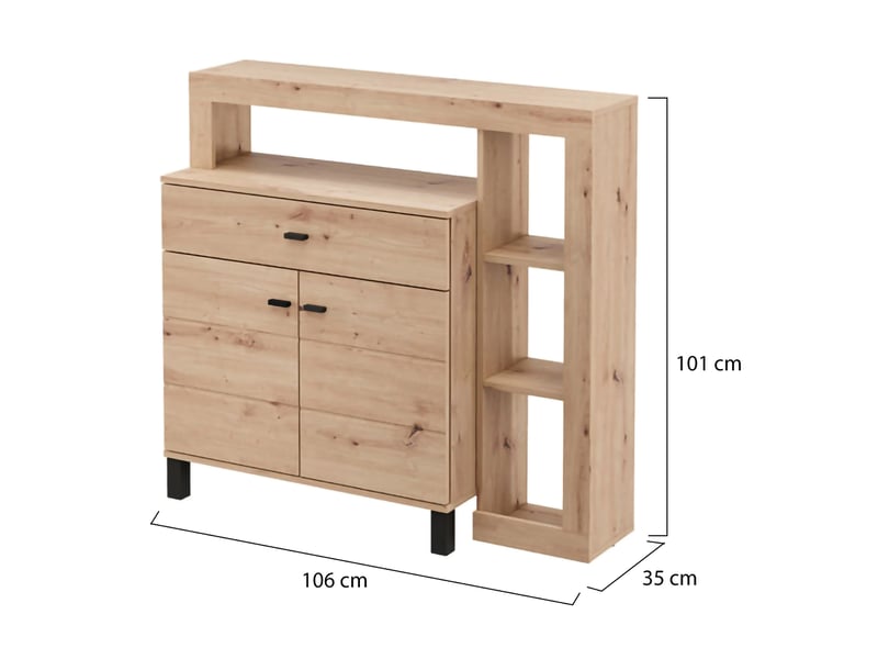  Buffet banos, bahut avec un tiroir, 106x35x101h cm chêne brun noeuds Banos - Conforama E