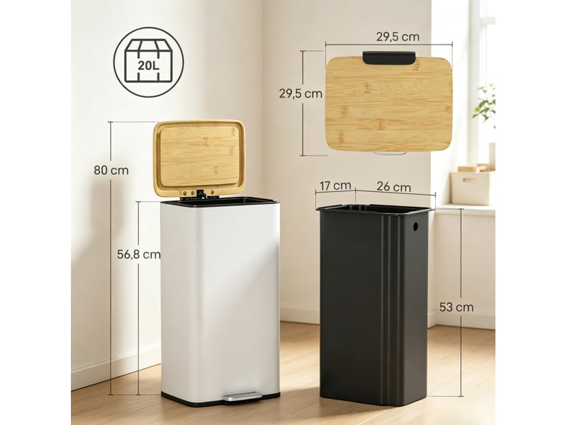 Poubelle de cuisine 20 l 29,5x29,5x56,8 cm fermeture douce métal blanc  - Conforama E