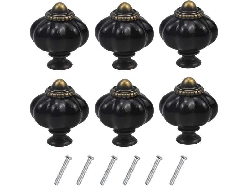 Paquet de 6 poignées en acrylique noir, poignées vintage pour armoires de cuisine, tiroirs et portes - Conforama C