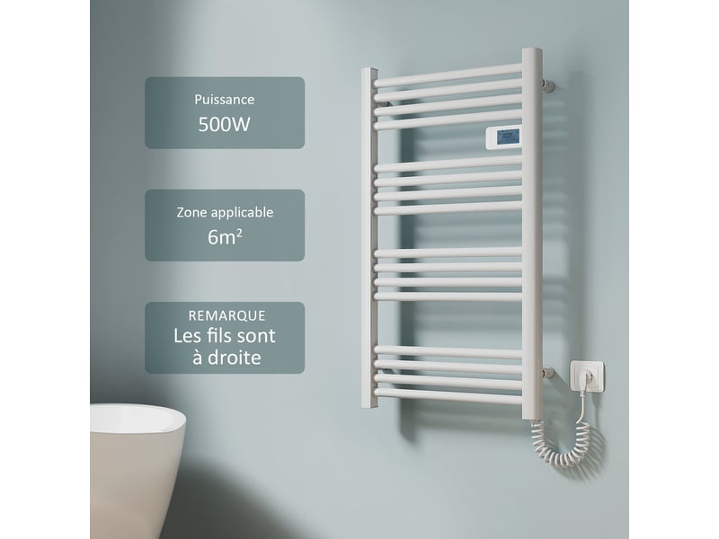  Emke sèche-serviette électrique aluminium commande tactile température réglable - 960 x 540 mm blanc 500w  - Conforama E