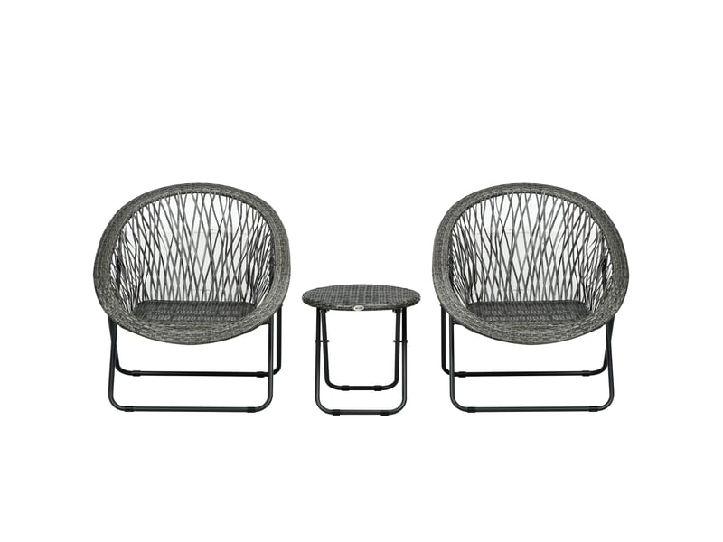  Salon de jardin compact pliable avec table basse et 2 fauteuils en acier gris  - Conforama A