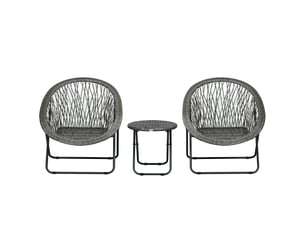Salon de jardin compact pliable avec table basse et 2 fauteuils en acier gris