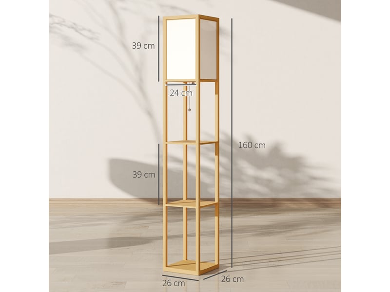  Lampadaire avec compartiments de rangement, ampoule e27, pour salon, chambre, bureau, naturel  - Conforama E