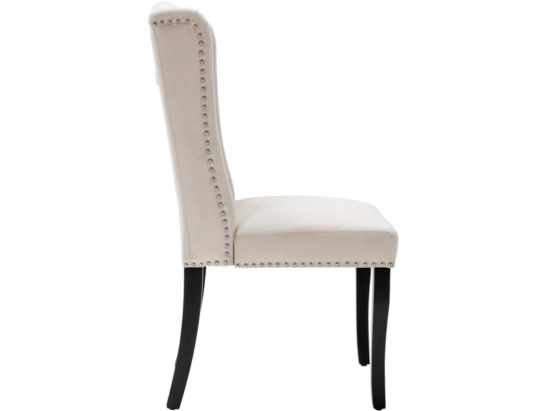  Lot de 2 chaises de salle à manger en velours beige avec pieds en chêne  - Conforama A