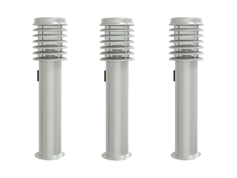  Lot de 3 lampadaires d'extérieur avec prise intégrée jardin 14 x 14 x 60 cm en acier inoxydable argenté 02_0056636  - Conforama A