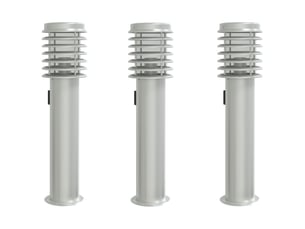 Lot de 3 lampadaires d'extérieur avec prise intégrée jardin 14 x 14 x 60 cm en acier inoxydable argenté 02_0056636