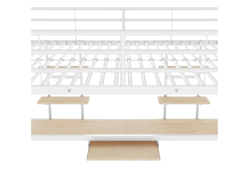  Lit mezzanine en métal blanc avec bureau intégré, couchage 140x200 cm et deux étagères  - Conforama W