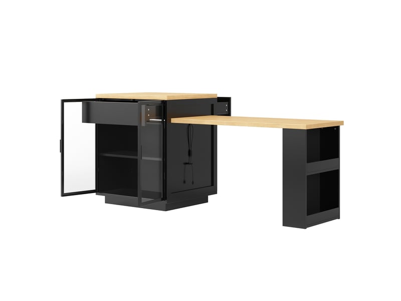  Îlot de cuisine extensible 122-194,5x70x94 cm avec led et rangement noir  - Conforama D
