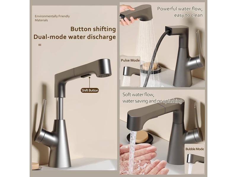  Robinet de lavabo extractible, robinet de lavabo monotrou, valve en céramique (gris)  - Conforama D