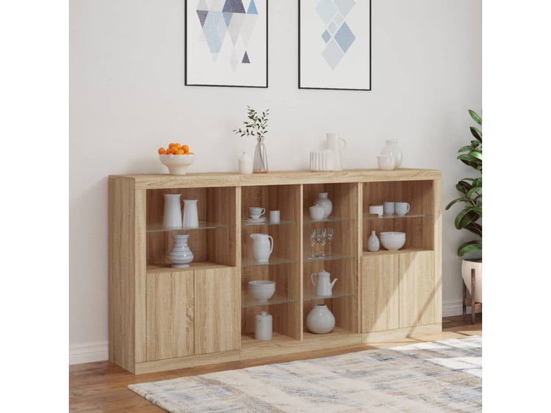 Buffet - bahut - meuble de rangement avec lumières led chêne sonoma 202x37x100 cm - Conforama D