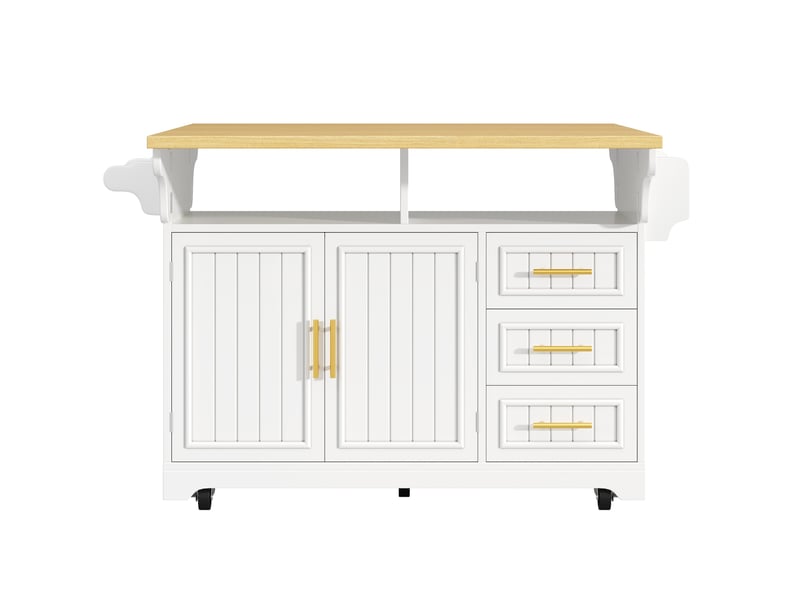  Desserte 2 portes 3 tiroirs - îlot de cuisine mobile à plateaux rabattables 120x40x95 cm mdf blanc effet chêne  - Conforama D