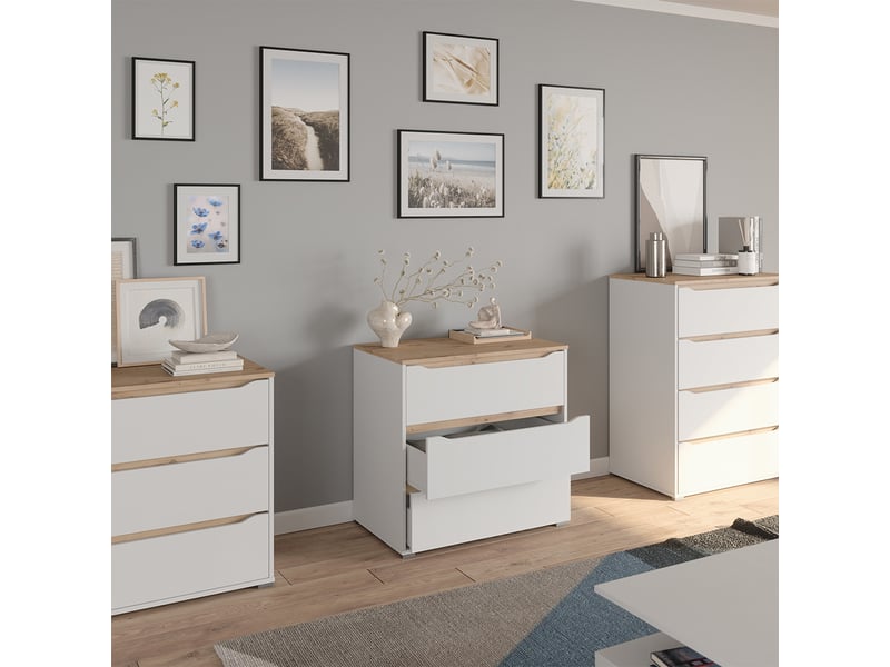  Vicco commode avec tiroirs, blancchêne artisan, 80x76.6cm avec 3 tiroirs  - Conforama E