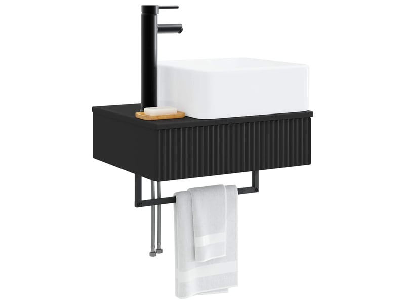 Basin de lavage mural, lavabo noir 53x35x39 cm bois d'ingénierie - Conforama C
