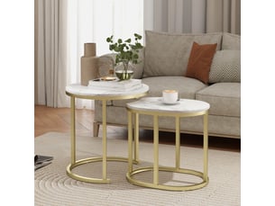 Lot de 2 tables basses tables d'appoint gigognes encastrables structure en acier et plateau en bois aspect or marbre