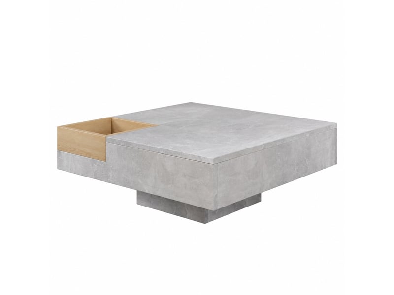  Table basse carrée avec coffre de rangement amovible, gris béton et effet bois, 72 x 72 x 30 cm  - Conforama A