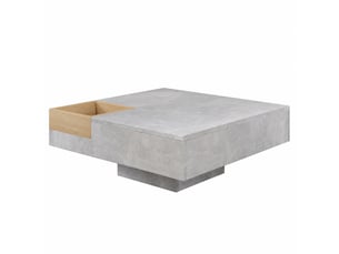 Table basse carrée avec coffre de rangement amovible, gris béton et effet bois, 72 x 72 x 30 cm
