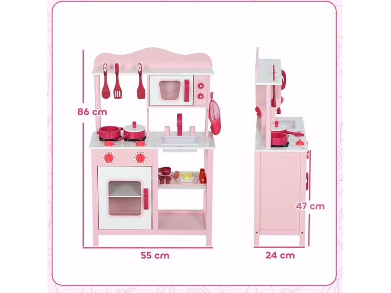  Cuisine enfant 55x24x86 cm, effets sonores et accessoires, bois, rose  - Conforama C