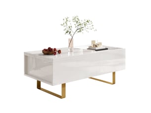 Table basse relevable avec 1 tiroir et 1 rangement caché, finition brillante, en mdf, blanc, 100 × 50 × 54,5 cm