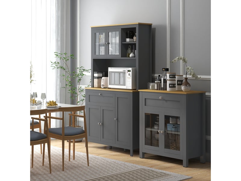  Armoire de cuisine buffet cuisine 5 portes dont 2 vitrées portes et 1 tiroir, 1 niche centrale - hauteur 180 cm gris  - Conforama D