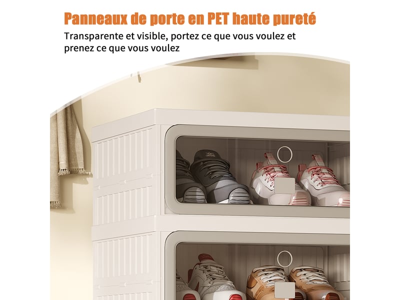  Meuble à chaussures pliable,45×34×106 cm,6 niveaux, 12 paires,porte transparente en pet,matériau pp,style moderne,blanc  - Conforama W
