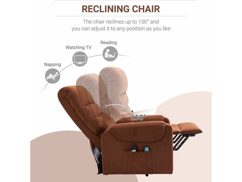 Fauteuil releveur électrique pour senior, massage 8 points, chauffage lombaire, dossier inclinable à 150 degrés, salon - Conforama D