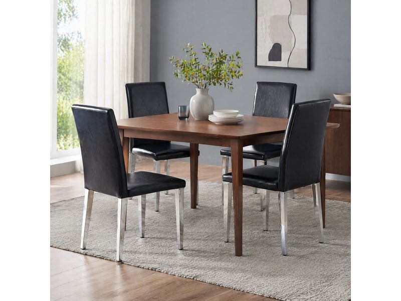  Lot de 4 chaises rembourrées en métal et cuir pu noir et argenté  - Conforama C