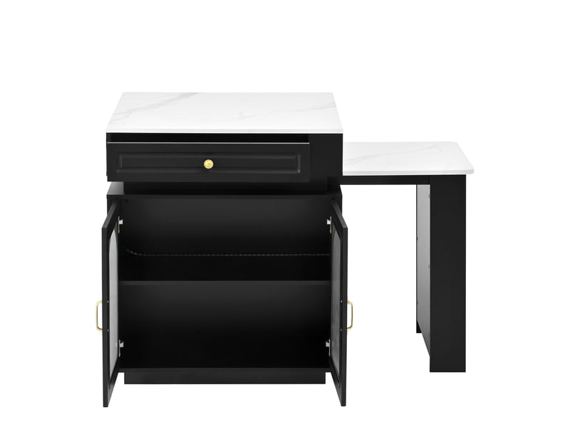  Îlot de cuisine à roulettes avec table extensible, led, prises, bar, desserte ou buffet, noir Fay Lum - Conforama R