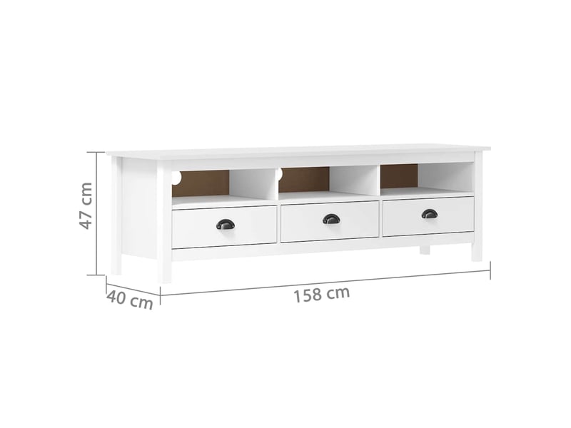  Meuble tv - banc tv - meuble de rangement hill range blanc 158x40x47 cm bois de pin solide  - Conforama D