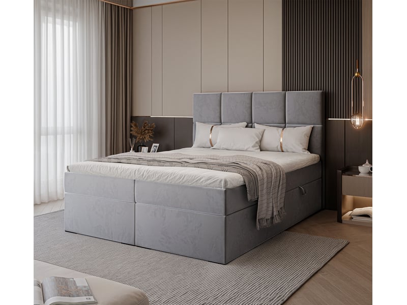  Lit coffre magnus - 160x200 cm - avec matelas et surmatelas - velours dense - gris clair MAGNUS - Conforama B