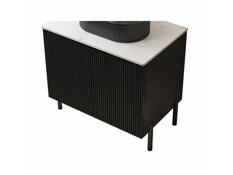  Meuble vasque noir 76 cm avec plan en pierre frittée effet marbre blanc  - Conforama E